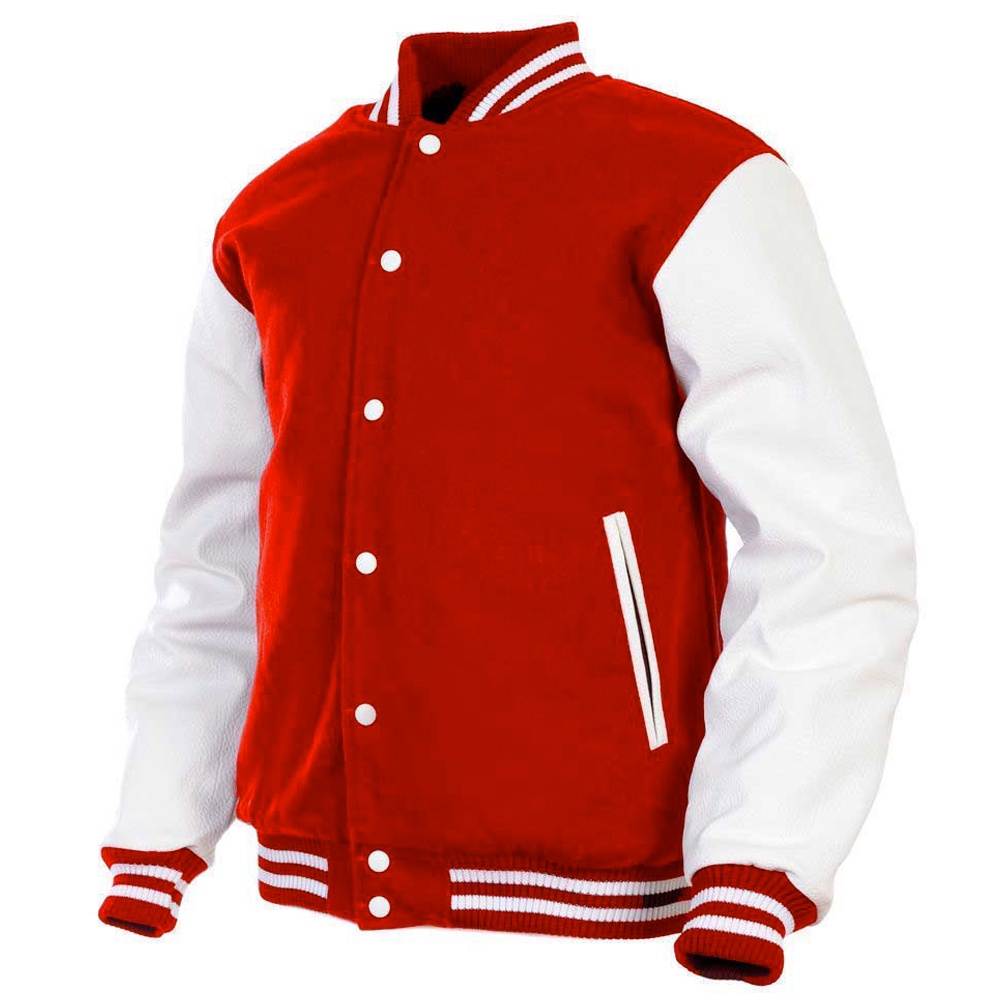 RED WOOL and WHITE LEATHER Varsity Jacket - Pak Ansari Impex