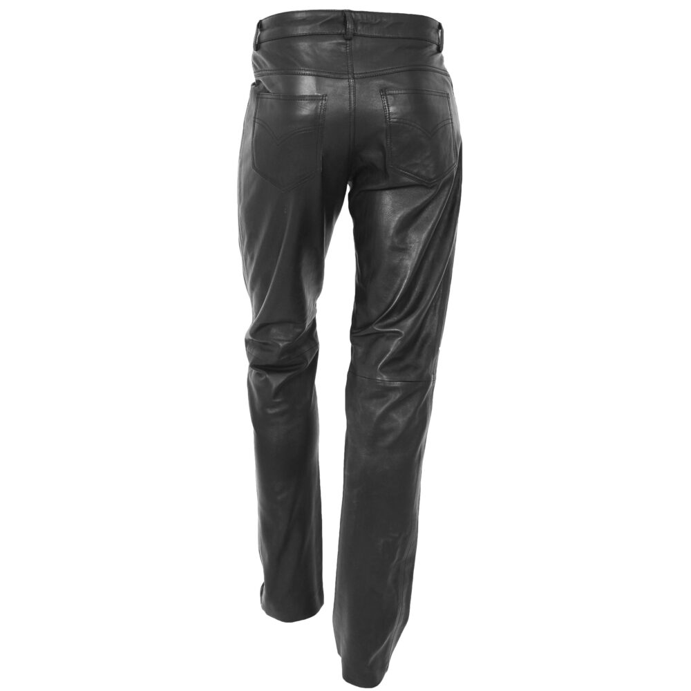 Mens Leather Trousers Straight Leg Classic Casual Jeans Black