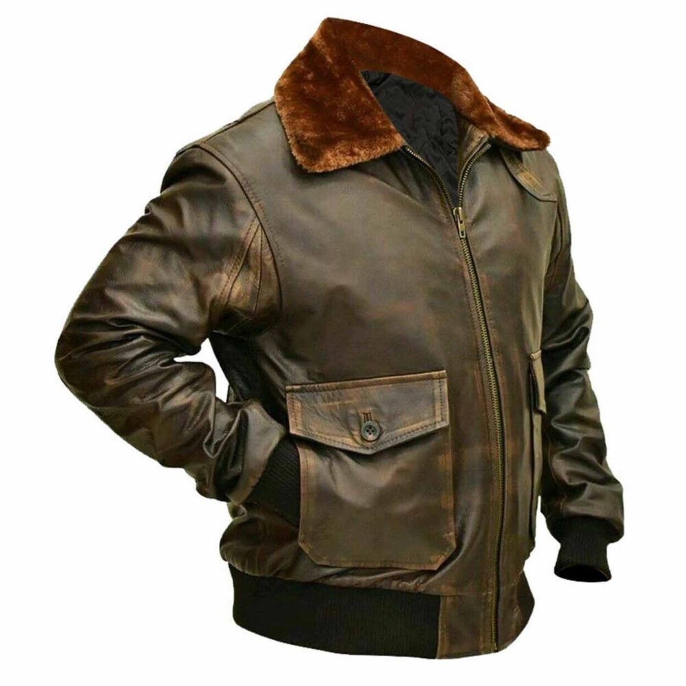 Men's Distressed Brown G1 Aviator A2 Bomber Leather Jacket