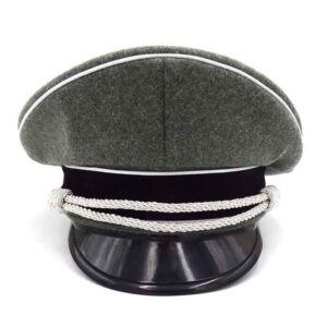 WWII German Elite Officer Wool Hat Visor Cap Green & Silver Chin Cord