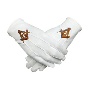 Masonic Compass & G Symbol Cotton Gloves GoldenFreemasonry Regalia Accessroy